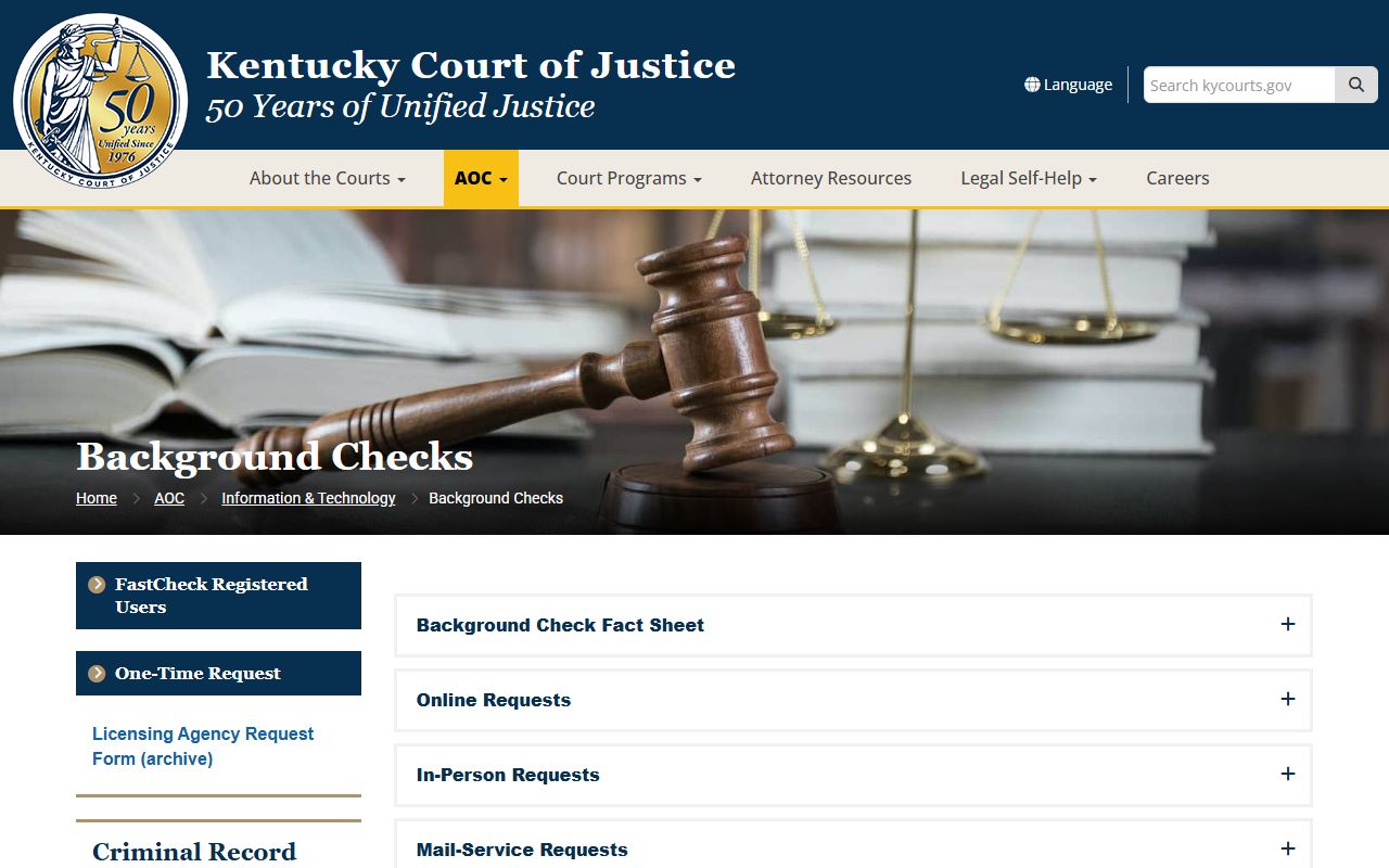 Kentucky Administrative Office of the Courts background checks page