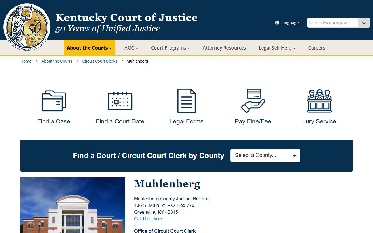 Muhlenberg County court records page on Kentucky Court of Justice
