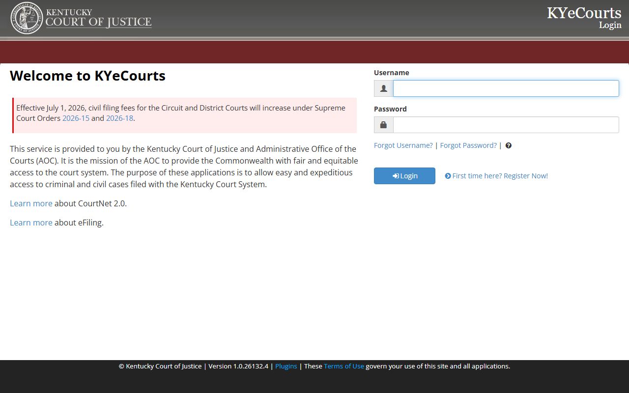 CourtNet public case search for Muhlenberg County court records