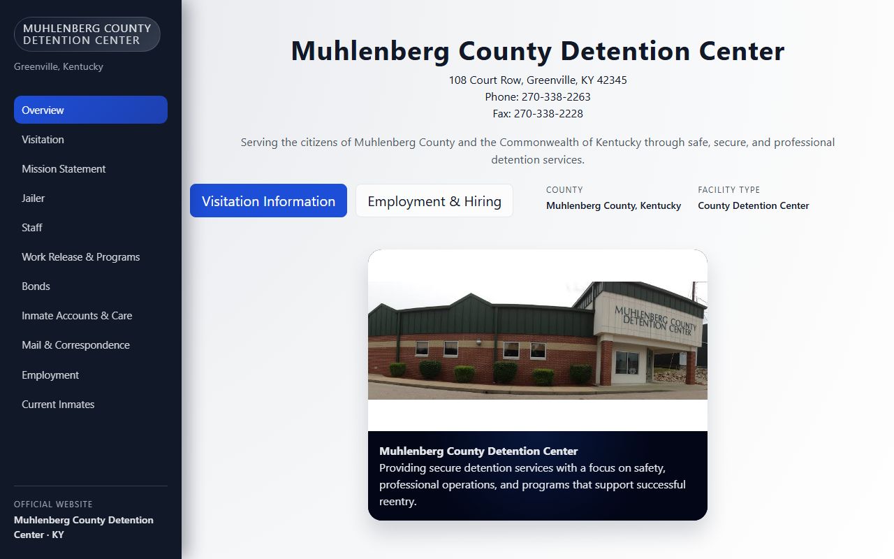 Muhlenberg County inmate records detention center website
